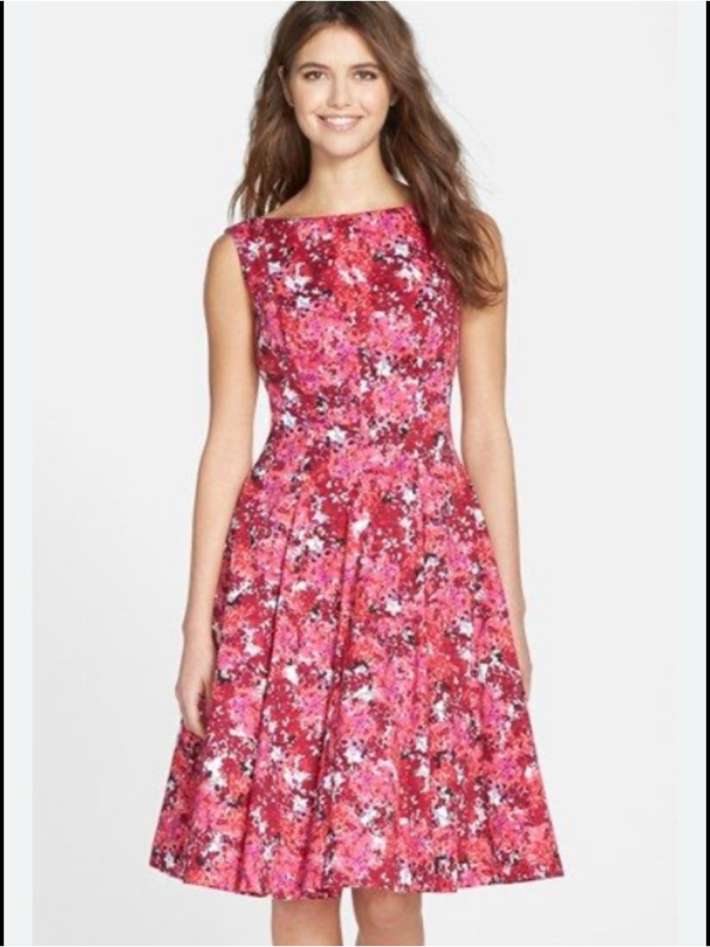 Maggy London Pink & Red Floral Midi Fit-and-Flare Dress